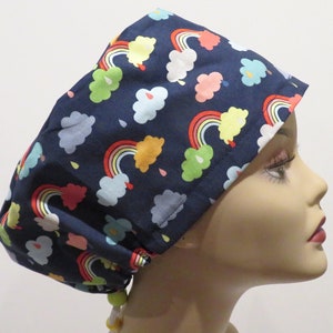 Rainbow clouds rain surgical hat, beautiful colorful hats, Euro style scrub cap