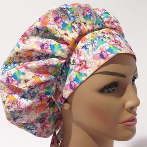 FLOWERS Iris flower hats, bouffant hats, surgical hats, purple flower hats