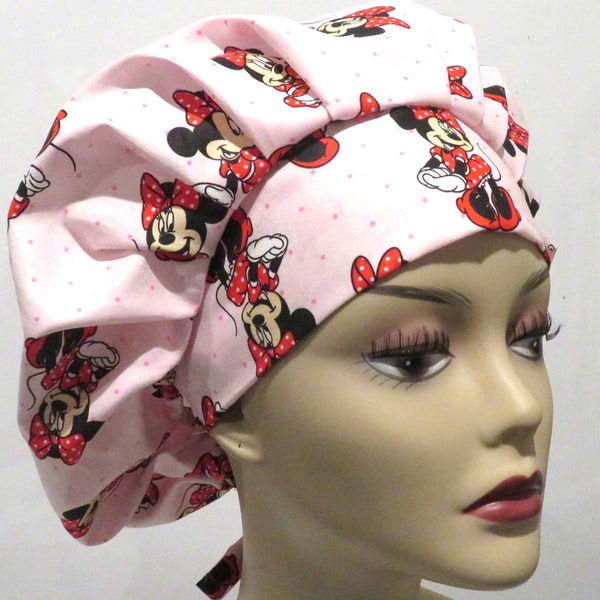 MINNIE fabric scrub hats, nurse scrub hats, Minnie mouse scrub hats, Pink scrub hats, Pink scrub hat, Bouffant scrub hats, fabric scrubs