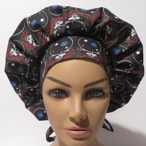 SKULL design bouffant hats, beautiful hats, gift for her, musical scrub caps