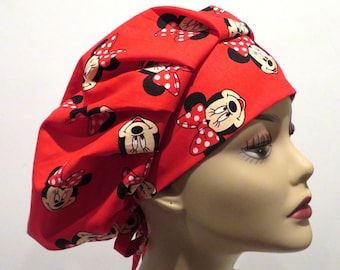 MINNIE fabric scrub hats, nurse scrub hats, Minnie mouse scrub hats, Red scrub hats, Red scrub hat, Bouffant scrub hats, fabric scrubs