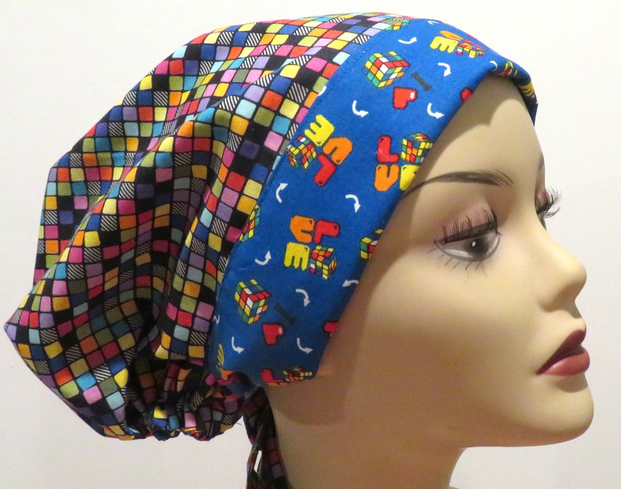 CUBES fabric scrub hats Euro scrub hats Reversible scrub Etsy