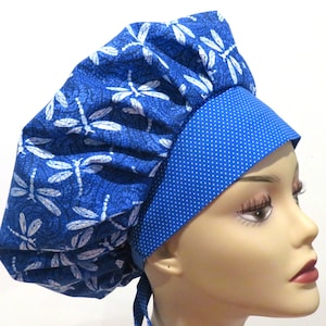 DRAGONFLY fabric scrub hat, Blue dragonfly scrub hats, Blue fabric hat, Nurse scrub hats, fabric hats, Blue fabric scrub hats, Bouffant hat
