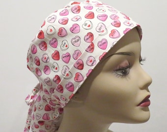 Heart candy ponytail hats, surgical scrub caps, heart design hats, fabric surgical hat