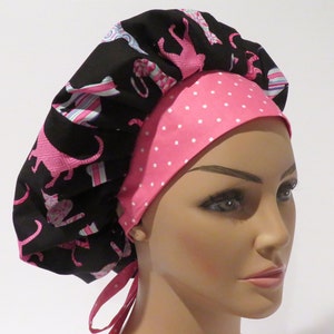 Cute cats surgical hats, Bouffant scrub caps, Pink polka dot caps