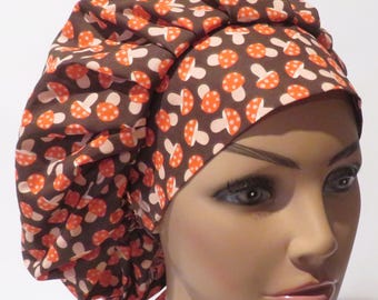 MUSHROOMS fabric hats, scrub caps, surgical caps, bouffant caps