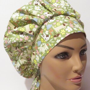 DOGS fabric hats, bouffant hats, cute dog design hats, beautiful dog in garden hats