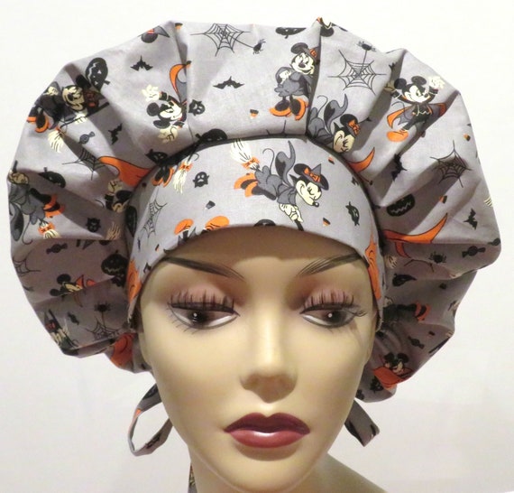 FRIENDS fabric scrub hats, Mickey scrub hats, Halloween scrub hats, Scary Mickey scrub hats, Bouffant scrub hats, Halloween hats, Nurse hat