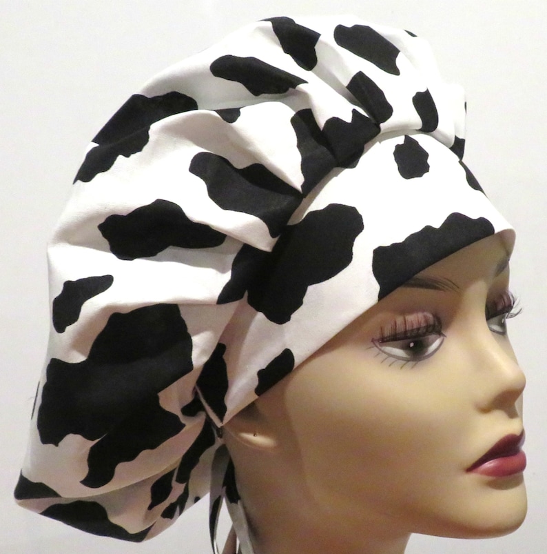 Black and white patches scrub hats Bouffant scrub hats COW PATCHES fabric scrub hats fabric hats Fabric scrub hats Nurse scrub hats