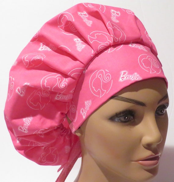 DOLL design hats, bouffant hats, pink doll design hats, beautiful girly hats, scrub caps