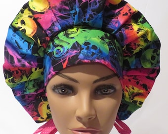Sombreros bouffant SKULL, sombreros de calavera de hermosos colores, sombreros de calavera arcoíris, gorros quirúrgicos, gorras bouffant