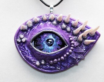 Fantasy Cosplay Blue Glass Eye Dragon Pendant Leather Pendant Necklace Eyeball Black