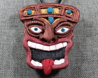 Large Tiki Mask Pendant in Polymer Clay