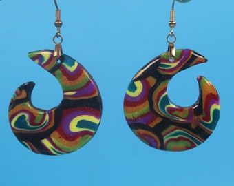 Multi-Colored Curl Earrings in Polymer Clay