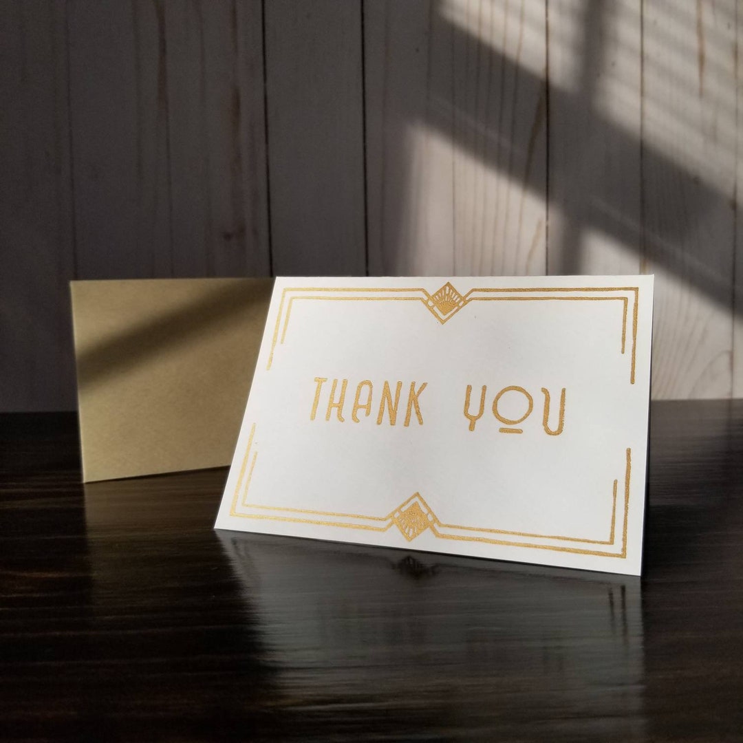 Art Deco Thank You Card Linocut Print Handmade Etsy