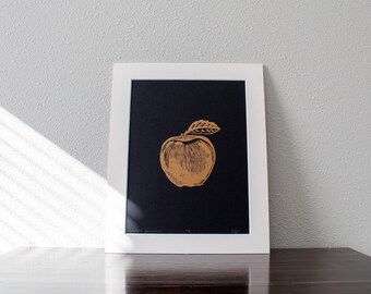 Golden Delicious - Apple Linocut Print