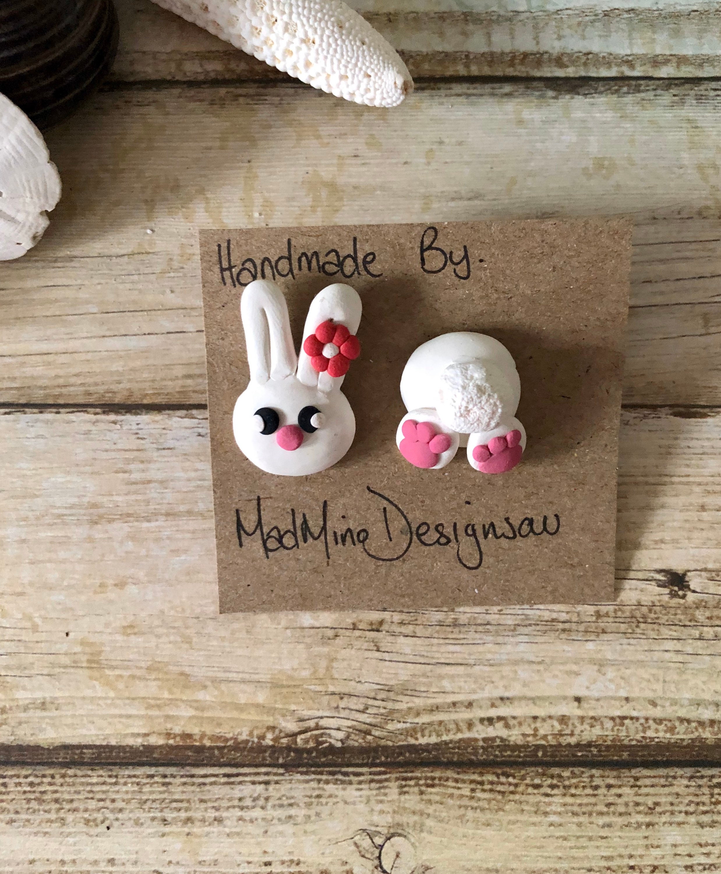 Easter Bunny earrings handmade polymer clay jewellery. Etsy