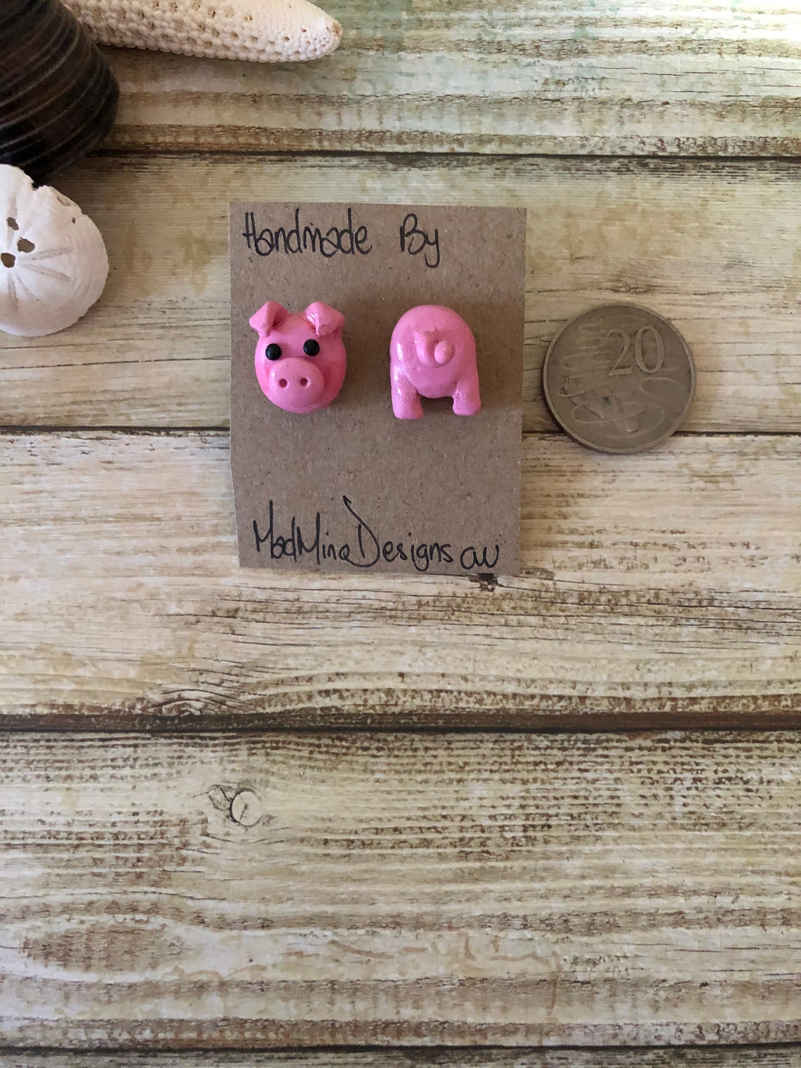Pig cute stud earrings handmade polymer clay jewellery. Etsy