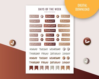 Days of the Week Planner Stickers, Bullet Journal (Digital Stickers)