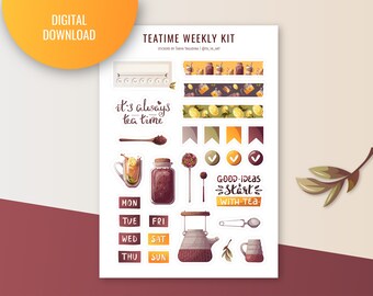Teatime Planner Stickers, Weekly Kit (Digital Download)