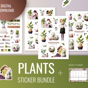 Plants Sticker Bundle, Printable Stickers for Journals, Planners, and Scrapbooking