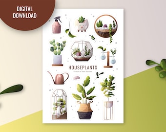 Zimmerpflanzen Aufkleber: Topfpflanze Clipart (Digitale Aufkleber)