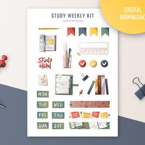 Study Weekly Sticker Sheet: Planner Stickers for Students (Digital Download)