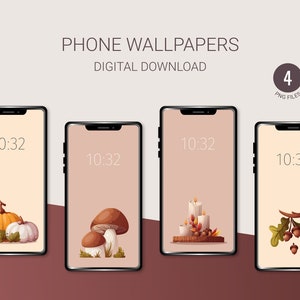 Autumn Phone Wallpapers: Pumpkins, Mushrooms, Acorns (Digital Download)