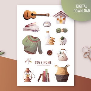 Cozy Home Sticker Blatt, bedruckbare Aufkleber für Bullet Journals, Planer und Scrapbooking