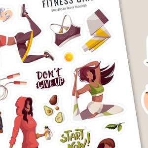 Fitness Girl Sticker Sheet. Healthy Stickers. Printable Stickers ...