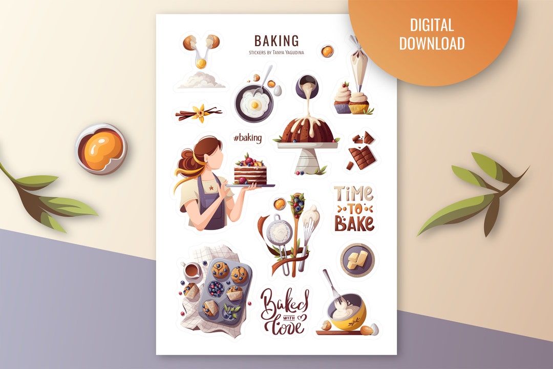 Baking Sticker Sheet: Kitchen & Food Illustrations (digital Download ...
