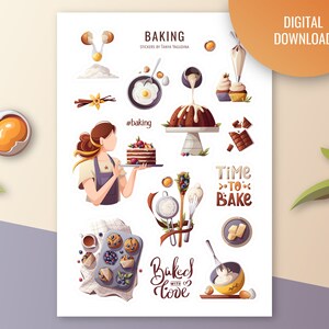 Folha de adesivos para cozimento | Bullet Journal, planner digital. Adesivos para impressão. Cozinhando adesivos. Adesivos Goodnotes. Comida, adesivos de cozinha.