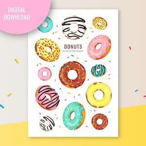 Donuts Sticker Sheet für Bullet Journal, digitaler Planer. Donut druckbare Sticker. Süße Sticker. Donuts Scrapbooking. Essen Aufkleber.