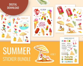 Summer Sticker Bundle: Beach, Ice Cream, Weekly Kit (Digital Download)