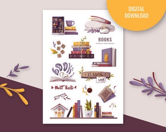 Buchliebhaber Sticker: Lese Tagebuch & Planer (Digitaler Download)