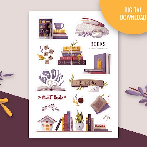 Books Stickers. Printable Stickers. Reading Clipart. Digital - Etsy