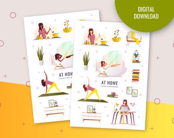 Stay Home Stickers: Quarantine Clipart, Planner Stickers (Digital Download)