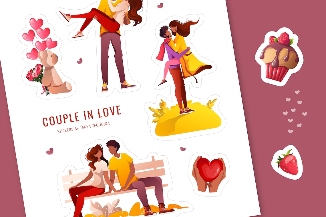 Couple in Love Sticker Pack. Printable Stickers. Romantic - Etsy