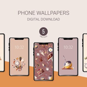 Baking Phone Wallpapers: Kitchen Utensils, Food Illustrations (Digital Download)