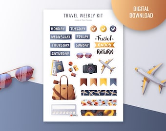 Travel Planner Stickers: Weekly Vacation Kit (Digital Download)