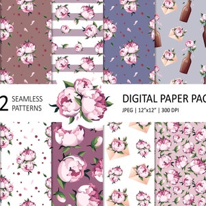 Peonies digital paper pack | Floral seamless patterns | Peony, Flowers background | Peonies textures | Seamless papers