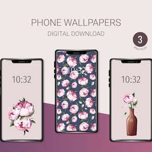 Peonies, flowers Phone Wallpapers | Set of 3 Phone Backgrounds | Instant Download | Digital illustrations