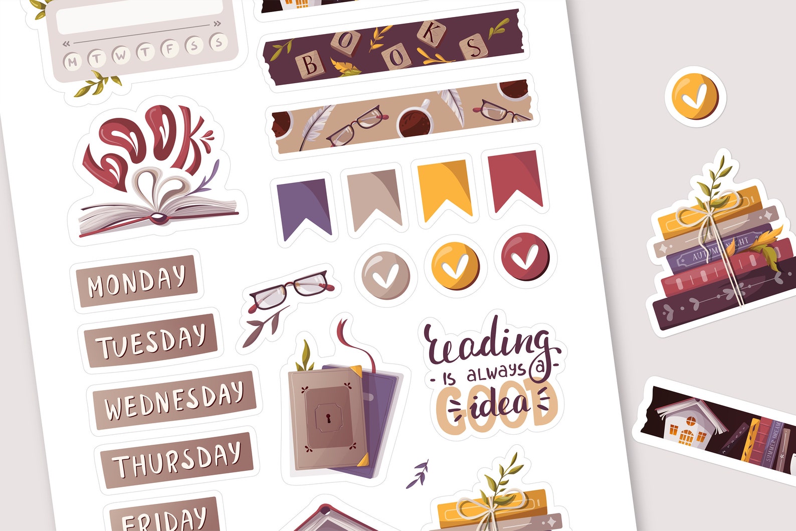 Reading Weekly Sticker Sheet. Printable Planner Stickers for Bullet ...