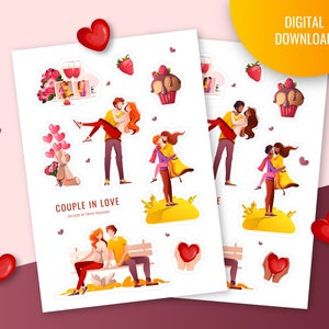 Couple In Love Sticker pack. Printable Stickers. Romantic stickers. Love Clipart. Digital Stickers. Bullet journal sticker. Goodnotes
