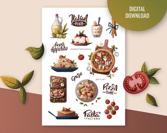 Italian Food Sticker Sheet, Cute Planner Stickers (Digital Download)