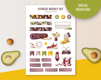 Fitness Weekly Planner Stickers: Workout Tracker (Digital Download)