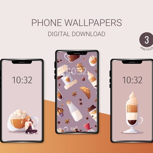 Fondos de pantalla del teléfono para amantes del café / Conjunto de 3 fondos de teléfono / Descarga instantánea / Ilustraciones digitales