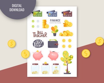 Finance stickers. Printable Stickers. Money, Budget, Financial Stickers. Digital Stickers. Goodnotes, Bullet journal, planner stickers.