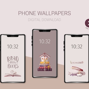 Books and reading Phone Wallpapers | Set of 3 Phone Backgrounds | Instant Download | Digital illustrations