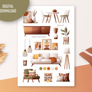 Süßes Zuhause Stickerbogen | Bullet Journal, digitaler Planer. Druckbare Aufkleber. Home Interior Aufkleber. Gemütliches Zuhause Aufkleber.